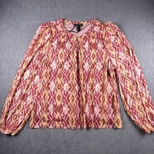 Madison Michelle Long Sleeve VNeck 3 Button Mesh Top Pink Women's XL NWT